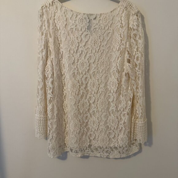 Ivory top w Matching Ivory Lace Overlay Long Sleeves‎ Women's XL - Picture 2 of 8